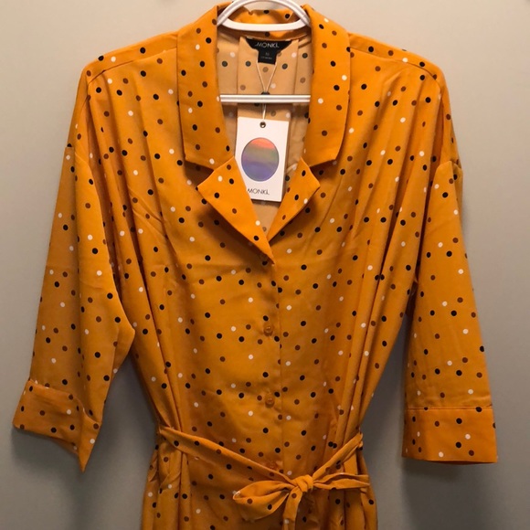 NWT💛Polka Dot Mini Shirt Dress In Yellow - Picture 5 of 6